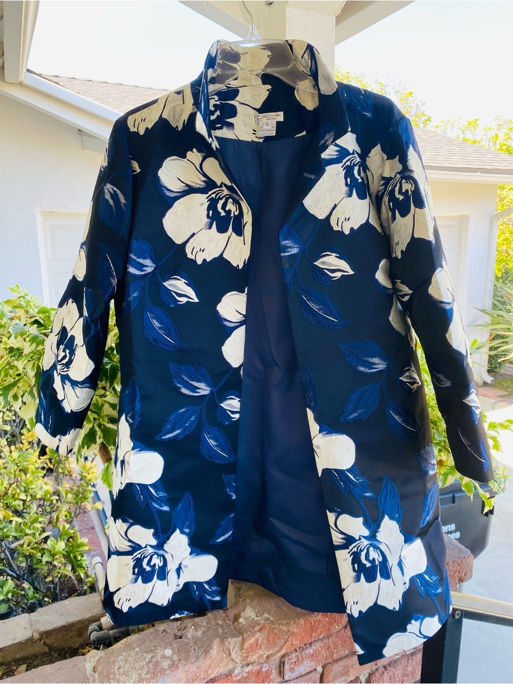 Grace Chuang  New York Floral Jacquard Open Front Topper Jacket Coat Sz L